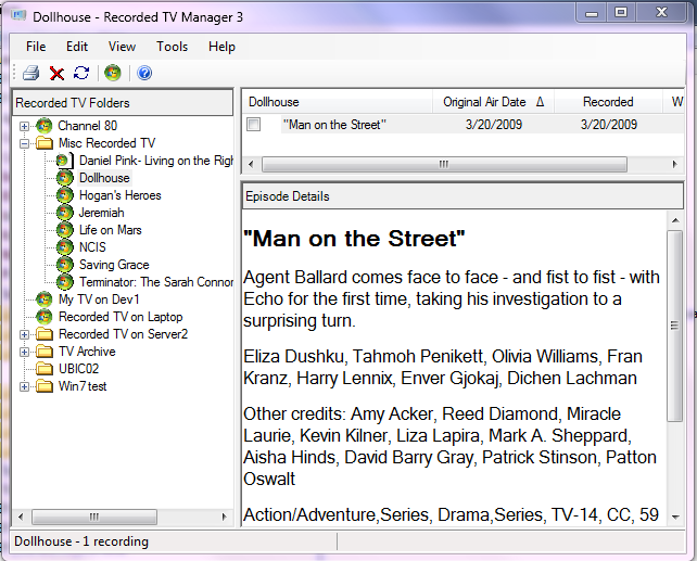 Recorded TV Manager 3 Main Screen
